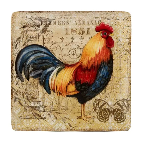 Certified International Gilded Rooster Multi-Colored 12.5 in. Ceramic Square Platter