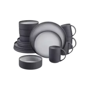 Home Decorators Collection Pierce 16-Piece Charcoal and Shadow Gray Contrast Stoneware Dinnerware Set (Service for 4)