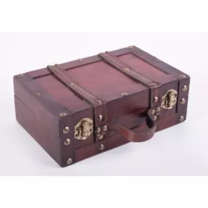 Vintiquewise Antique Style Small Wooden Suitcase with Leather Straps and Handle