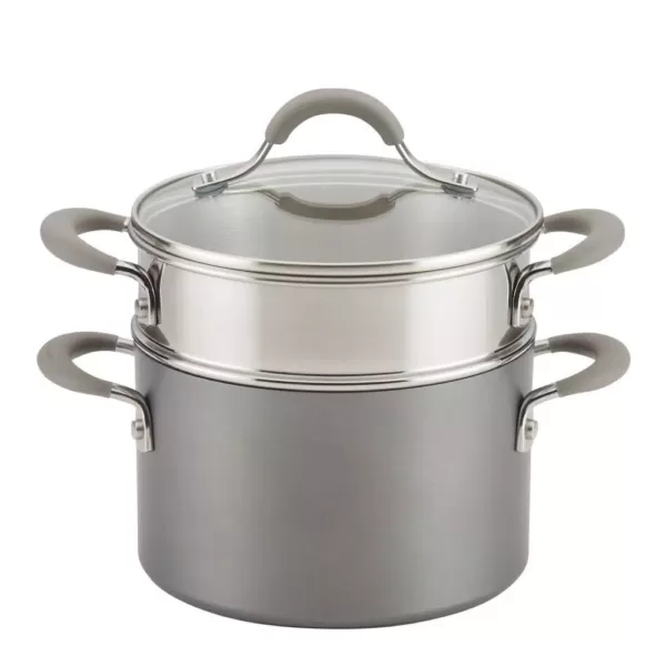 Circulon 3 Qt. Oyster Gray Elementum Hard-Anodized Nonstick Covered Multipot with Steamer Insert