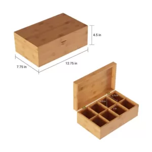 Classic Cuisine 8-Compartment Bamboo Tea Box Storage Organizer