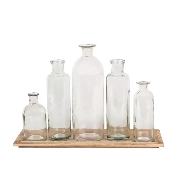 3R Studios Glass Bottle Vases with Tray (Set of 5)