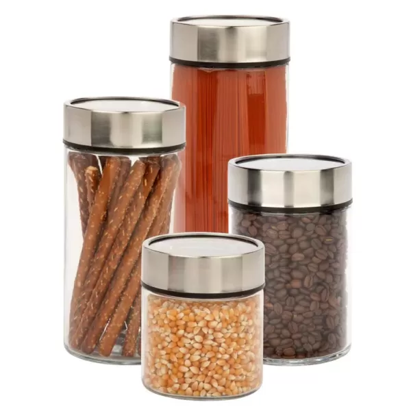 Honey-Can-Do 4-Piece 1350 ml, 1850 ml, 2350 ml and 3000 ml Glass Date Dial Jar Set with Lids