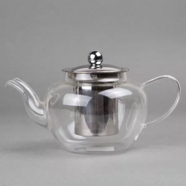 Creative Home 600 ml, 20 oz. (2.7 cup) Clear Glass Tea Pot with Stainless Steel Removable Lid and Infuser Basket