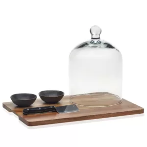 Libbey Acaciawood 4-Piece Cheese Board Serving Set with Glass Dome