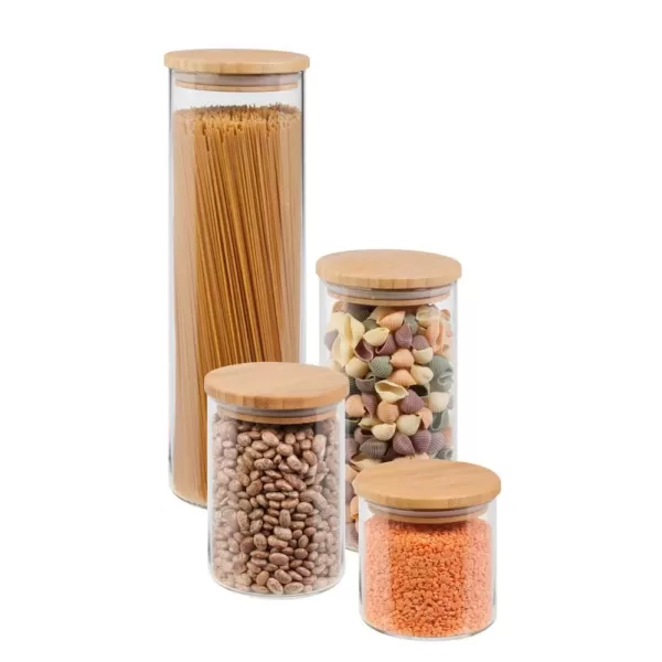 Honey-Can-Do 4-Piece 450ml, 700ml, 1000ml and 1650ml Glass Jar Storage Set with Bamboo with Lids