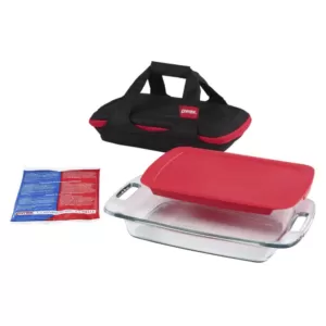 Pyrex Easy Grab 4-Piece Portable Glass Bakeware Set with Red Lid