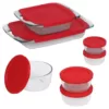 Pyrex Bake N Store 14-Piece Glass Bakeware and Storage Set with Red Lids