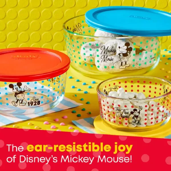 Pyrex Mickey Mouse The True Original 6-Piece Decorated Glass Storage Container Set with Lids