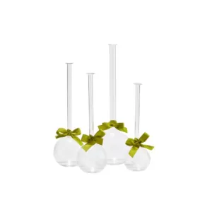 Two's Company 4-Sizes Sleek and Chic with Sage Green Ribbon Includes Clear Bubble Vases  ( Set of 4)