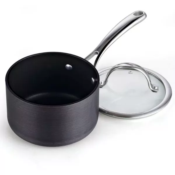Cooks Standard 2 qt. Hard-Anodized Aluminum Nonstick Sauce Pan in Black with Glass Lid