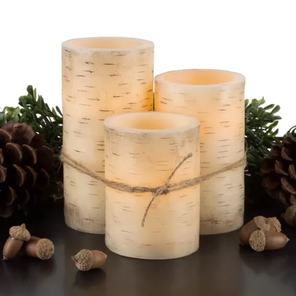 Lavish Home Cream Flameless Birch Bark Candle Set