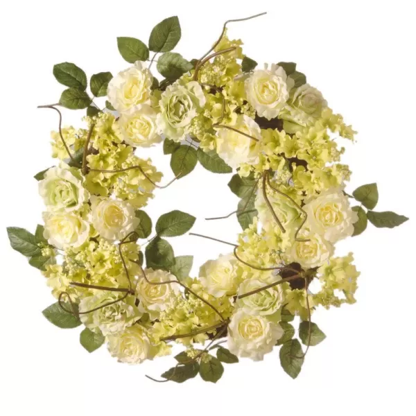 National Tree Company 24 in. Green and Cream Rose Wreath