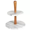 Creative Home 2-Tier Natural Marble and Acacia Wood Cake Dessert Stand, Fruit Plate, Pastry Server, Off-White
