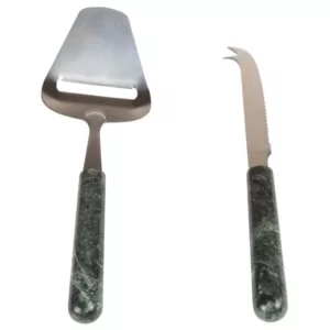 Creative Home Stainless Steel Cheese Cutter Slicer and Cheese Knife with Natural Green Marble Handle (Set of 2)