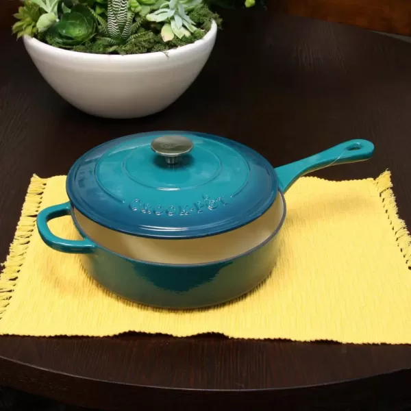 Crock-Pot Artisan 3.5 qt. Cast Iron Nonstick Saute Pan in Teal Ombre with Lid