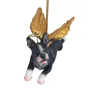 Design Toscano 2.5 in. Honor the Pooch Boston Terrier Holiday Dog Angel Ornament