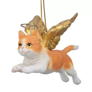 Design Toscano 2.5 in. Honor the Feline Orange Tabby Holiday Cat Angel Ornament