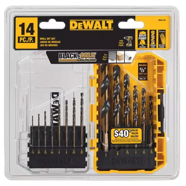 DEWALT MAXFIT Right Angle Magnetic Attachment with Black and Gold Drill Bit Set (14-Piece)