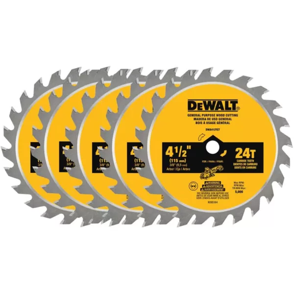 DEWALT Atomic 4-1/2 in. 24-Tooth Circular Saw Blade (5-Pack)