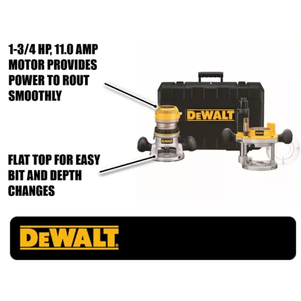 DEWALT 11 Amp Corded 1-3/4 Horsepower Fixed Base / Plunge Router Combo Kit