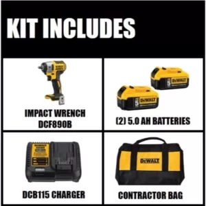 DEWALT 20-Volt MAX XR Cordless Brushless 3/8 in. Compact Impact Wrench with (2) 20-Volt 5.0Ah Batteries & Charger
