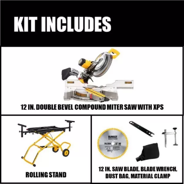 DEWALT 15 Amp Corded 12 in. Sliding Miter Saw with Rolling Miter Saw Stand