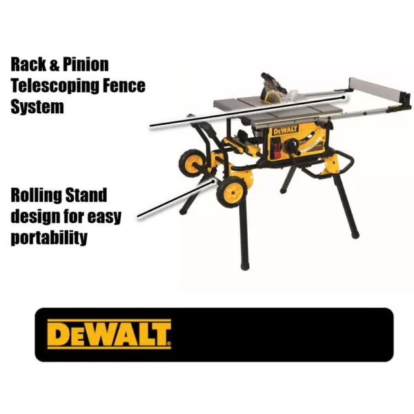 DEWALT 15 Amp Corded 10 in. Job Site Table Saw with Rolling Stand and Bonus Atomic 20-Volt Lithium-Ion 1/2 in. Drill Driver Kit