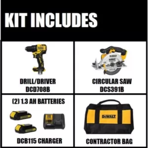 DEWALT ATOMIC 20-Volt MAX Cordless Brushless Compact 1/2 in. Drill/Driver, (2) 20-Volt 1.3Ah Batteries & 6-1/2 in. Circular Saw