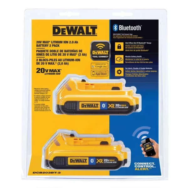 DEWALT 20-Volt MAX Compact Lithium-Ion 2.0Ah Battery Pack with Bluetooth Connectivity (2-Pack)
