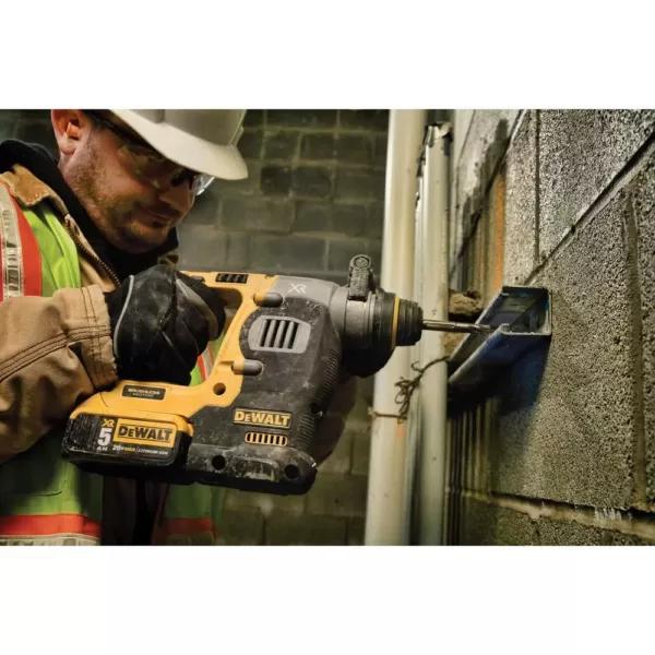 DEWALT 20-Volt MAX XR 1 in. SDS Plus L-Shape Rotary Hammer w/ Extractor, (2) 20-Volt 5.0Ah Batteries & 1/2 in. Impact Wrench