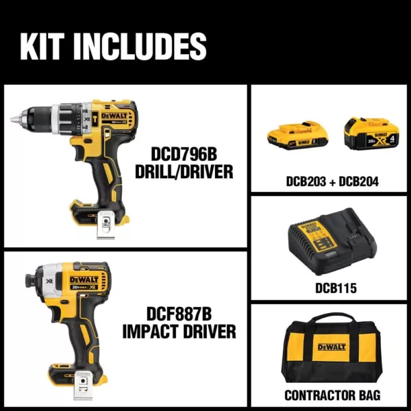 DEWALT 20-Volt MAX XR Cordless Brushless Hammer Drill/Impact Combo Kit (2-Tool) with (1) 4.0Ah Battery & (1) 2.0Ah Battery