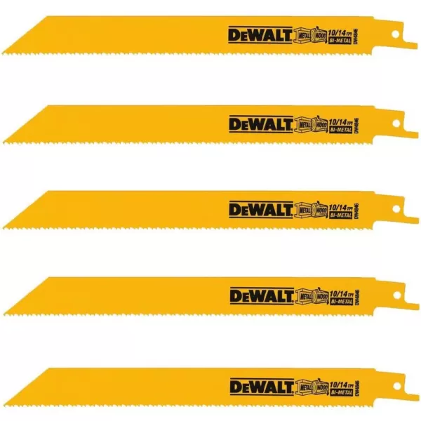 DEWALT 8 in. 10/14 Teeth per in. Straight Back Bi-Metal Reciprocating Saw Blade (5-Pack)