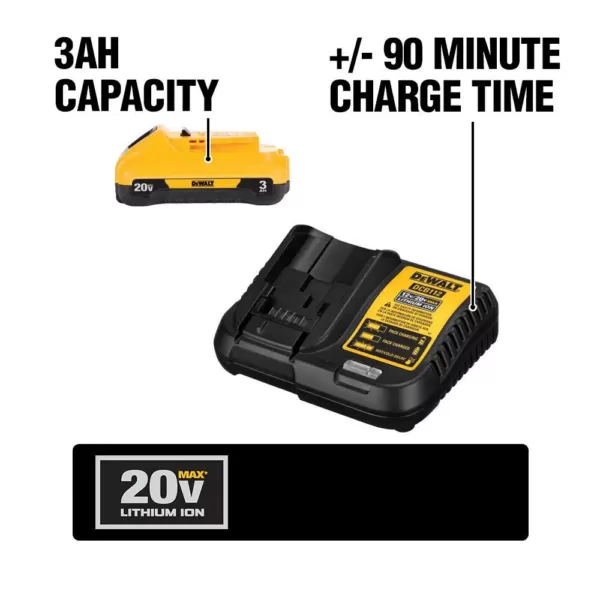 DEWALT ATOMIC 20-Volt MAX Cordless Brushless Compact Reciprocating Saw with (1) 3.0Ah Battery & Charger