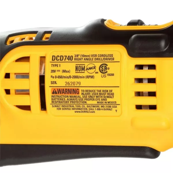 DEWALT 20-Volt MAX Cordless 3/8 in. Right Angle Drill/Driver with (1) 20-Volt 3.0Ah Battery