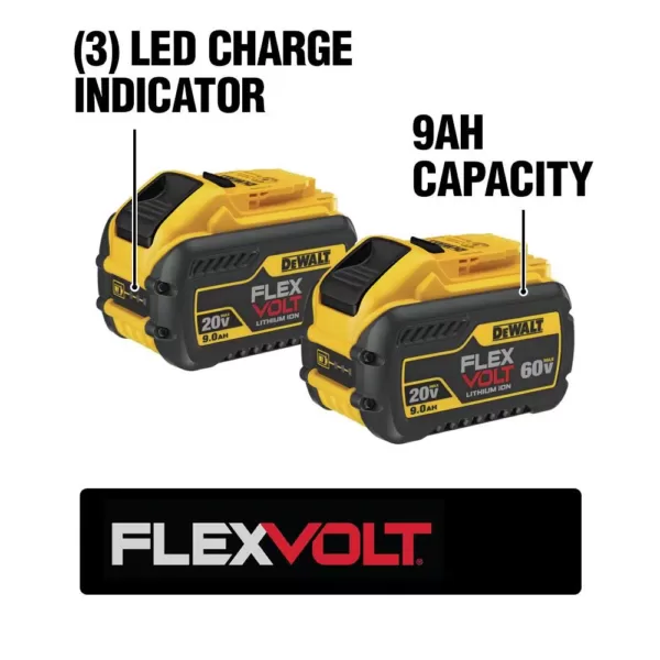 DEWALT FLEXVOLT 60-Volt MAX Cordless Brushless 1-9/16 in. SDS MAX Combination Rotary Hammer & (3) FLEXVOLT 9.0Ah Batteries