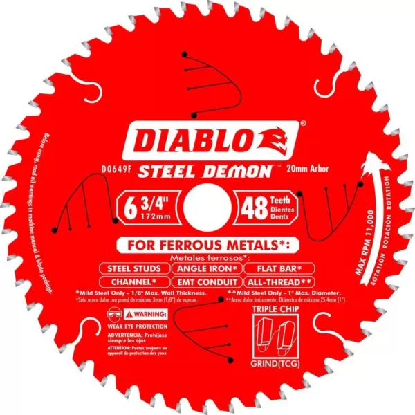 DIABLO 6-3/4 in. x 48-Tooth x 20mm Arbor Steel Demon Ferrous Metal Cutting Saw Blade