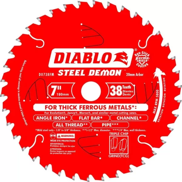 DIABLO 7 in. x 38-Tooth x 20mm Arbor Steel Demon Ferrous Metal Cutting Saw Blade