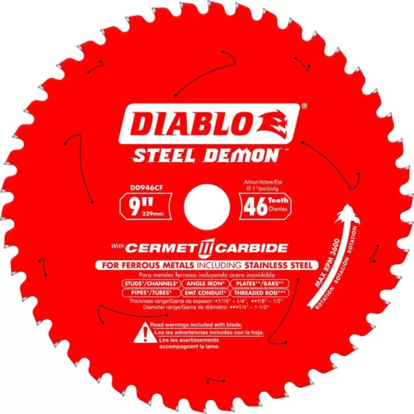DIABLO 9 in. x 46-Tooth Steel Demon Cermet II Carbide Blade for Ferrous Metals and Stainless Steel