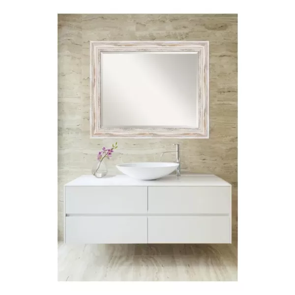Amanti Art Alexandria 33 in. W x 27 in. H Framed Rectangular Beveled Edge Bathroom Vanity Mirror in Distressed Whitewash