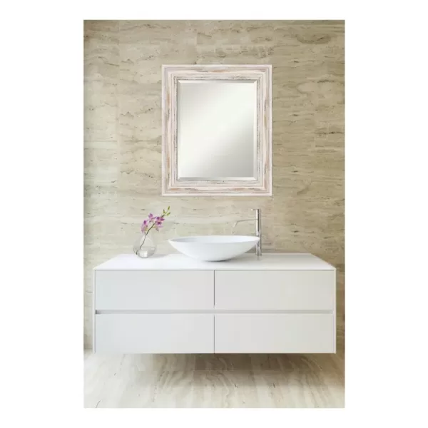 Amanti Art Alexandria 21 in. W x 25 in. H Framed Rectangular Beveled Edge Bathroom Vanity Mirror in Distressed Whitewash