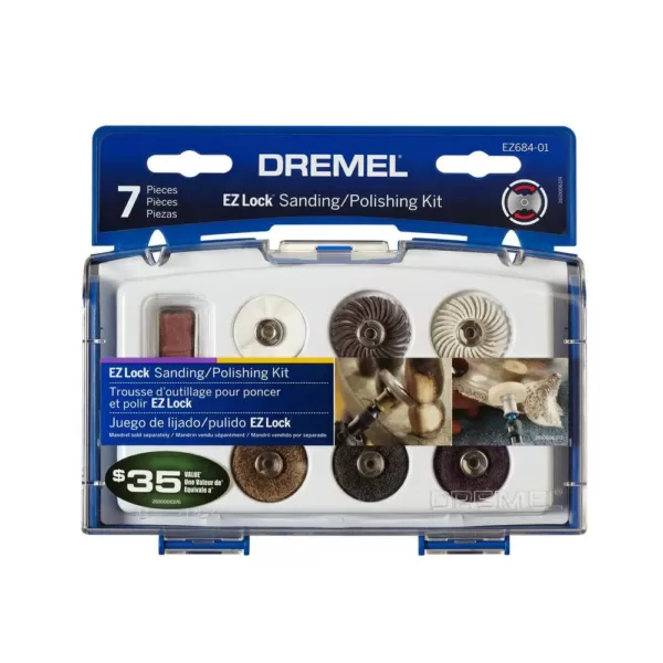 Dremel EZ Lock Rotary Tool Sanding and Polishing Mini Kit for Metal, Steel, Wood, Brass, Aluminum, Plastics and Vinyl (7-Piece)