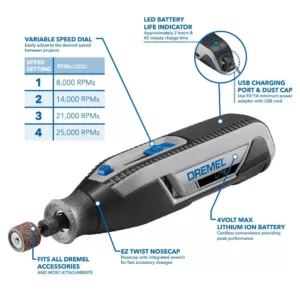 Dremel Lite 7760 4-Volt Variable Speed Lithium Ion Cordless Rotary Tool Kit with 10 Accessories