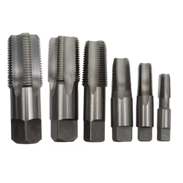 Drill America 1/8 in., 1/4 in., 3/8 in., 1/2 in., 3/4 in. and 1 in. Carbon Steel NPT Pipe Tap Set (6-Piece)