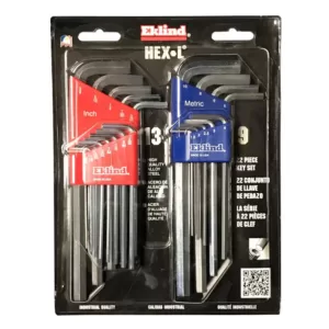 Eklind Combination Bright-Hex-L Key Set Sizes 0.050 to 3/8 and Size 1.5  mm to 10 mm  (22-Piece)
