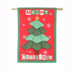 Evergreen 28 in. x 44 in. Christmas Tree Quilt House Linen Flag