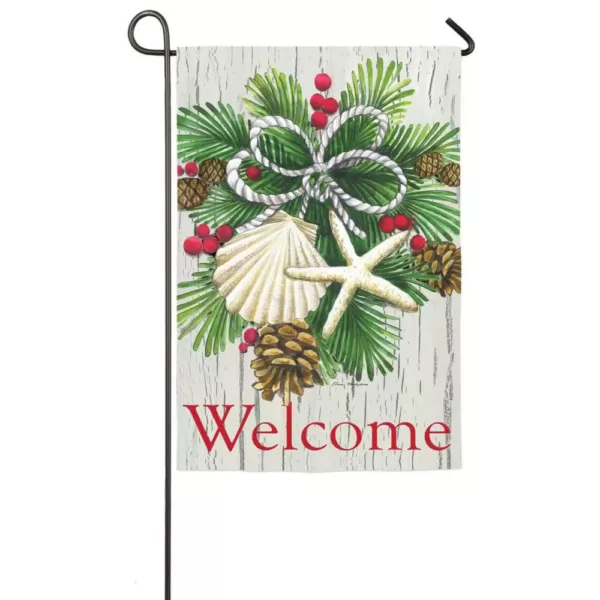 Evergreen 18 in. x 12.5 in. Costal Christmas Garden Sub Suede Flag