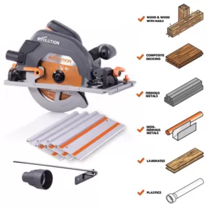Evolution Power Tools 15 Amp 7-1/4 in. Circular Track Saw Kit with 40 in. Track, Electric Brake and Multi-Material Blade