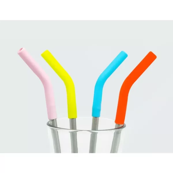 ExcelSteel 10-Piece Stainless Steel Silicone Tip Straw Set With Cleaning Brushes