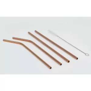 ExcelSteel 10 Pc Reusable Rose Gold Straw Set W/ Cleaning Brushes